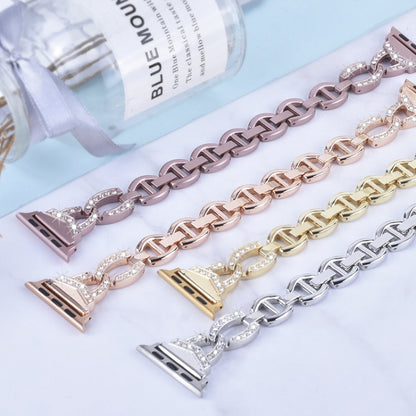 Diamond Stainless Steel Watch Band For Apple Watch Ultra 49mm&Watch Ultra 2 49mm / Series 9&8&7 45mm / SE 3&SE 2&6&SE&5&4 44mm / 3&2&1 42mm(Gold) by bashfashion