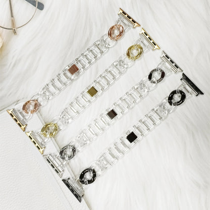 Transparent Cowboy Chain Watch Band For Apple Watch Ultra 49mm&Watch Ultra 2 49mm / Series 9&8&7 45mm / SE 3&SE 2&6&SE&5&4 44mm / 3&2&1 42mm(Gold) by bashfashion