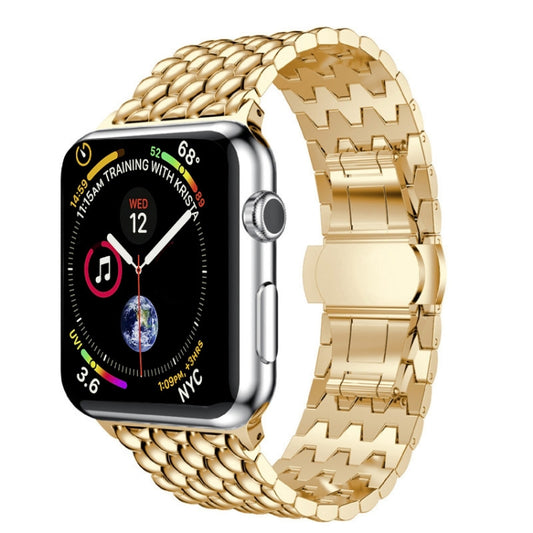 Dragon-scale Texture Metal Watch Band For Apple Watch Series 9&8&7 41mm / SE 3&SE 2&6&SE&5&4 40mm / 3&2&1 38mm(Gold) by bashfashion