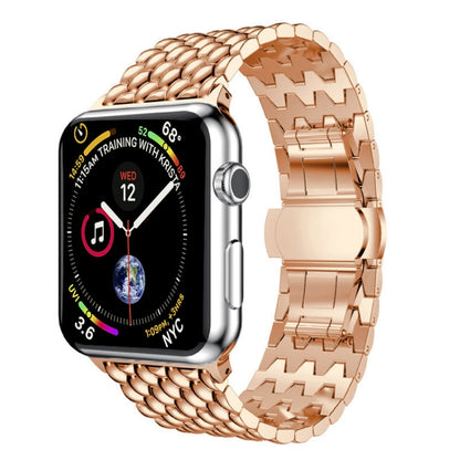 Dragon-scale Texture Metal Watch Band For Apple Watch Series 9&8&7 41mm / SE 3&SE 2&6&SE&5&4 40mm / 3&2&1 38mm(Rose Gold) by bashfashion