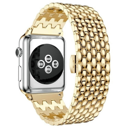 Dragon-scale Texture Metal Watch Band For Apple Watch Ultra 49mm&Watch Ultra 2 49mm / Series 9&8&7 45mm / SE 3&SE 2&6&SE&5&4 44mm / 3&2&1 42mm(Gold) by bashfashion