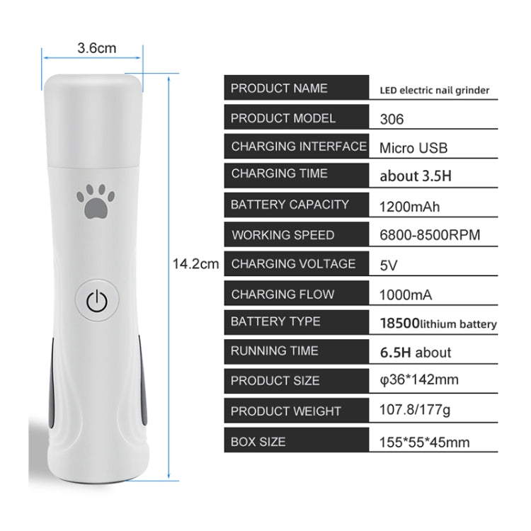 RC-306 Animal Nail Grinder USB Automatic Manicure(White) by bashfashion