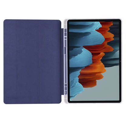 For Samsung Galaxy Tab S7 FE / Tab S7+ / Tab S8+ 3-folding Transparent Honeycomb TPU Leather Tablet Case(Dark Blue) by bashfashion
