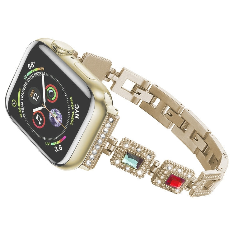 Large Square Diamond Metal Watch Band For Apple Watch Ultra 49mm&Watch Ultra 2 49mm / Series 9&8&7 45mm / SE 3&SE 2&6&SE&5&4 44mm / 3&2&1 42mm(Champagne Gold) by bashfashion
