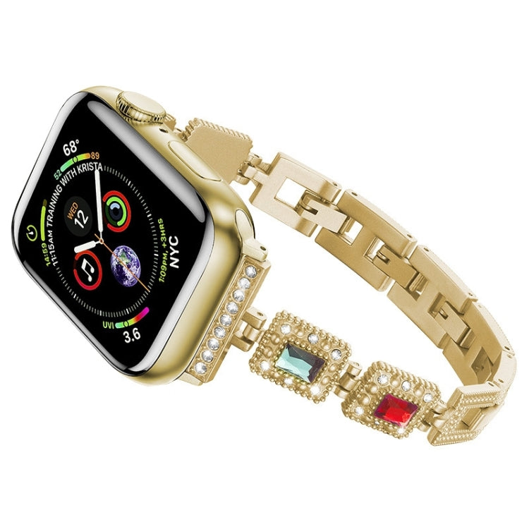 Large Square Diamond Metal Watch Band For Apple Watch Ultra 49mm&Watch Ultra 2 49mm / Series 9&8&7 45mm / SE 3&SE 2&6&SE&5&4 44mm / 3&2&1 42mm(Gold) by bashfashion