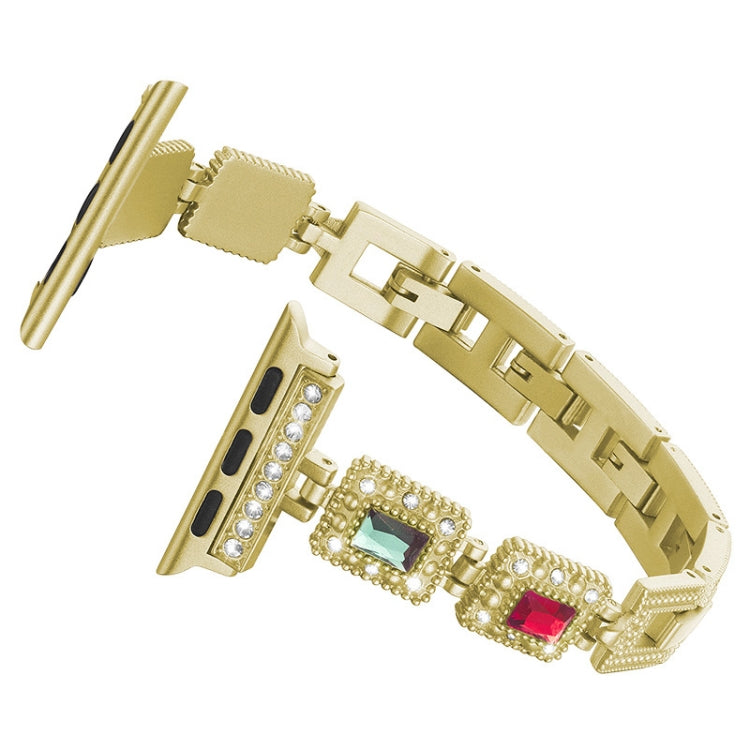 Large Square Diamond Metal Watch Band For Apple Watch Ultra 49mm&Watch Ultra 2 49mm / Series 9&8&7 45mm / SE 3&SE 2&6&SE&5&4 44mm / 3&2&1 42mm(Gold) by bashfashion