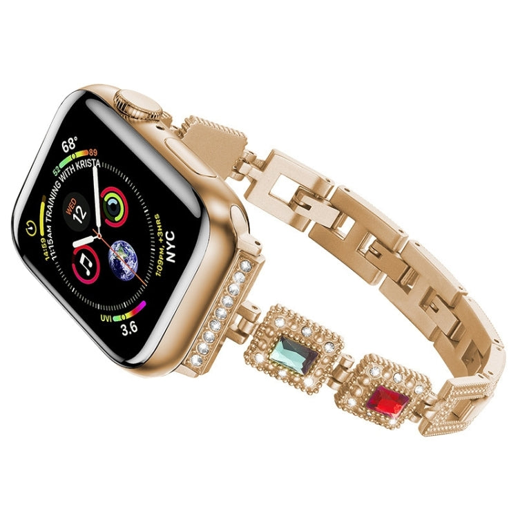Large Square Diamond Metal Watch Band For Apple Watch Ultra 49mm&Watch Ultra 2 49mm / Series 9&8&7 45mm / SE 3&SE 2&6&SE&5&4 44mm / 3&2&1 42mm(Rose Gold) by bashfashion