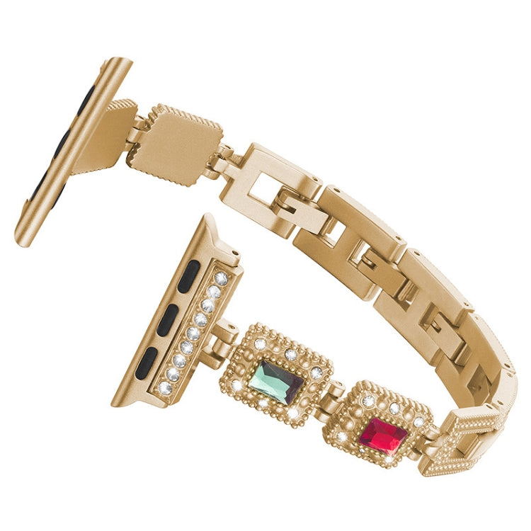 Large Square Diamond Metal Watch Band For Apple Watch Ultra 49mm&Watch Ultra 2 49mm / Series 9&8&7 45mm / SE 3&SE 2&6&SE&5&4 44mm / 3&2&1 42mm(Rose Gold) by bashfashion
