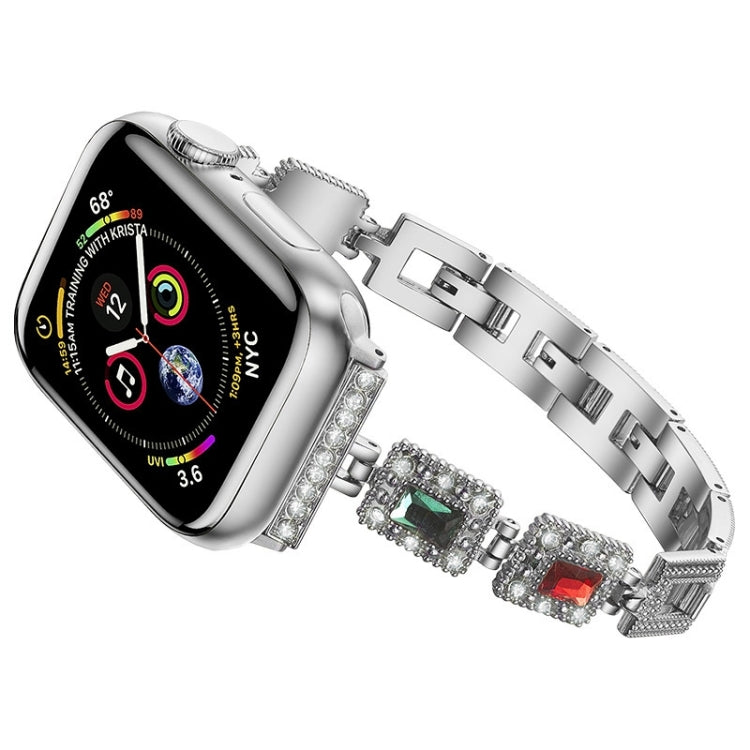 Large Square Diamond Metal Watch Band For Apple Watch Ultra 49mm&Watch Ultra 2 49mm / Series 9&8&7 45mm / SE 3&SE 2&6&SE&5&4 44mm / 3&2&1 42mm(Silver) by bashfashion