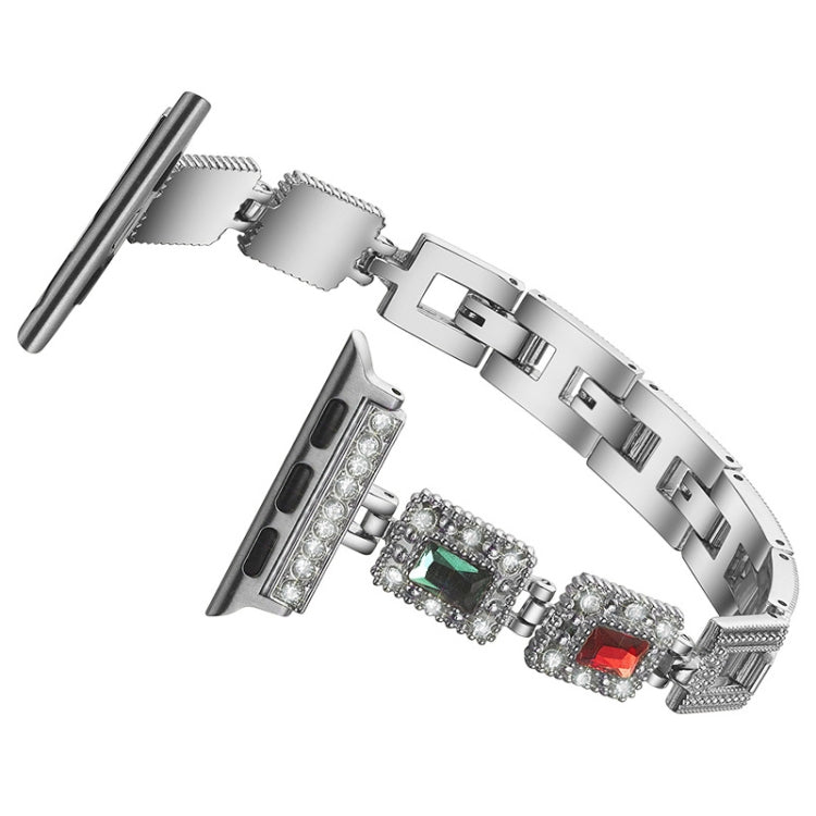 Large Square Diamond Metal Watch Band For Apple Watch Ultra 49mm&Watch Ultra 2 49mm / Series 9&8&7 45mm / SE 3&SE 2&6&SE&5&4 44mm / 3&2&1 42mm(Silver) by bashfashion