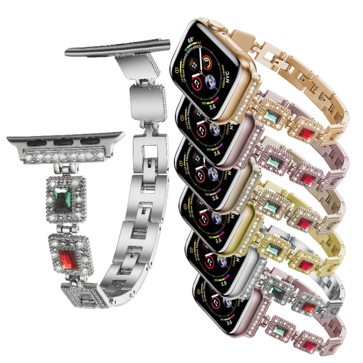 Large Square Diamond Metal Watch Band For Apple Watch Ultra 49mm&Watch Ultra 2 49mm / Series 9&8&7 45mm / SE 3&SE 2&6&SE&5&4 44mm / 3&2&1 42mm(Gold) by bashfashion