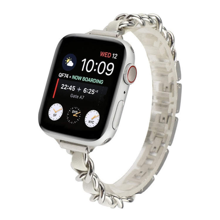 Single Row Metal Watch Band For Apple Watch Series 9&8&7 41mm / SE 3&SE 2&6&SE&5&4 40mm / 3&2&1 38mm(Silver White) by bashfashion