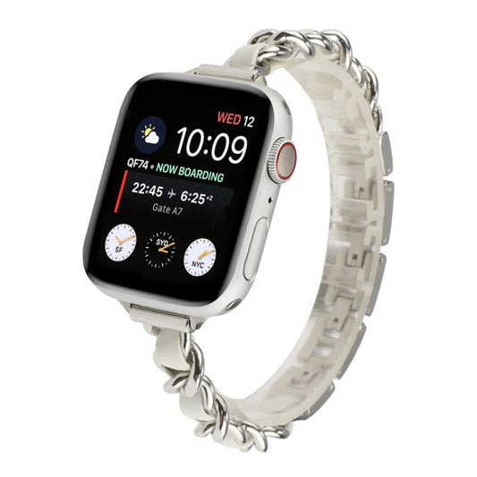 Single Row Metal Watch Band For Apple Watch Series 9&8&7 41mm / SE 3&SE 2&6&SE&5&4 40mm / 3&2&1 38mm(Silver White) by bashfashion