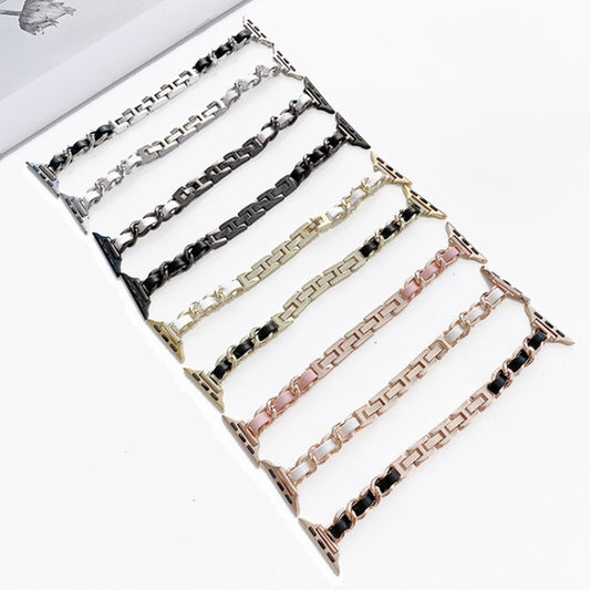 Single Row Metal Watch Band For Apple Watch Series 9&8&7 41mm / SE 3&SE 2&6&SE&5&4 40mm / 3&2&1 38mm(Gold White) by bashfashion