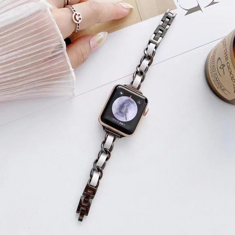 Single Row Metal Watch Band For Apple Watch Series 9&8&7 41mm / SE 3&SE 2&6&SE&5&4 40mm / 3&2&1 38mm(Rose Gold White) by bashfashion