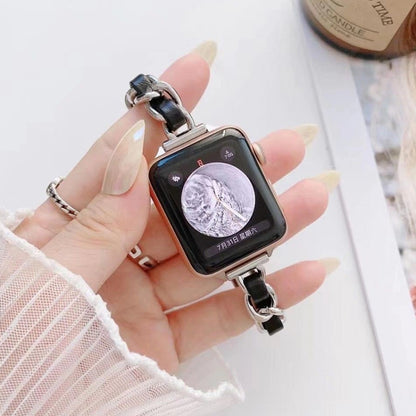 Single Row Metal Watch Band For Apple Watch Series 9&8&7 41mm / SE 3&SE 2&6&SE&5&4 40mm / 3&2&1 38mm(Silver Black) by bashfashion