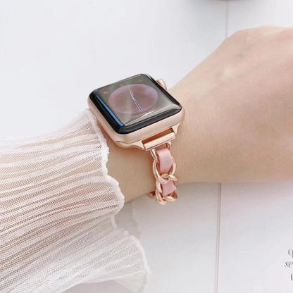 Single Row Metal Watch Band For Apple Watch Series 9&8&7 41mm / SE 3&SE 2&6&SE&5&4 40mm / 3&2&1 38mm(Rose Gold White) by bashfashion