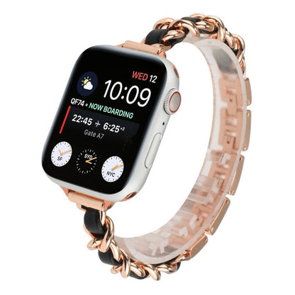 Single Row Metal Watch Band For Apple Watch Ultra 49mm&Watch Ultra 2 49mm / Series 9&8&7 45mm / SE 3&SE 2&6&SE&5&4 44mm / 3&2&1 42mm(Rose Gold Black) by bashfashion