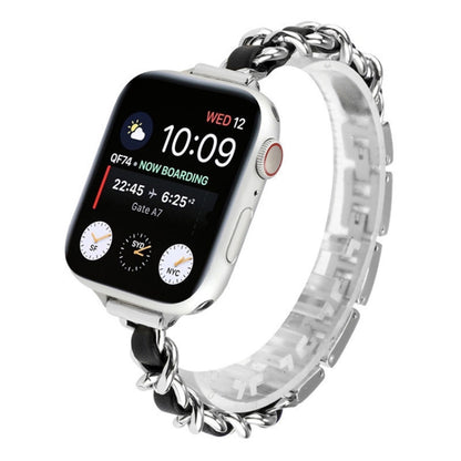 Single Row Metal Watch Band For Apple Watch Ultra 49mm&Watch Ultra 2 49mm / Series 9&8&7 45mm / SE 3&SE 2&6&SE&5&4 44mm / 3&2&1 42mm(Silver Black) by bashfashion