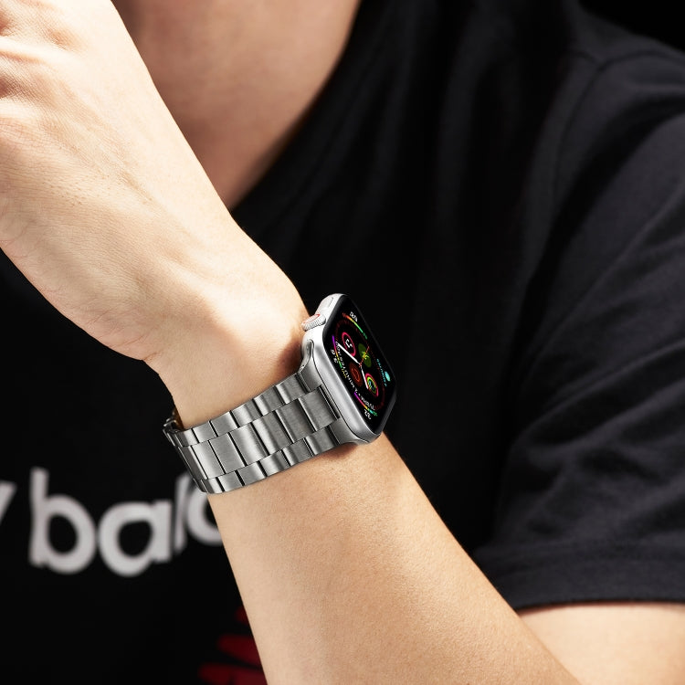 Ultra-thin Three-bead Metal Strap Watch Band For Apple Watch Series 9&8&7 41mm / SE 3&SE 2&6&SE&5&4 40mm / 3&2&1 38mm(Grey) by bashfashion