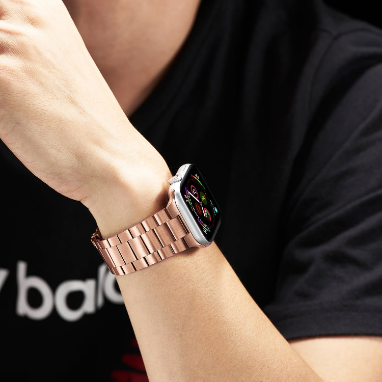 Ultra-thin Three-bead Metal Strap Watch Band For Apple Watch Series 9&8&7 41mm / SE 3&SE 2&6&SE&5&4 40mm / 3&2&1 38mm(Rose Gold) by bashfashion