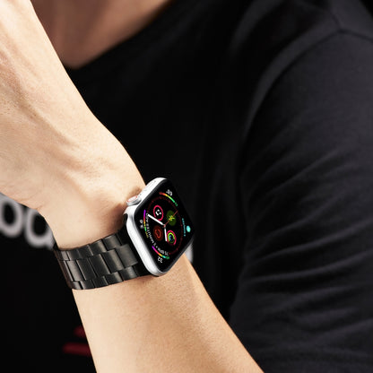Ultra-thin Three-bead Metal Strap Watch Band For Apple Watch Series 9&8&7 41mm / SE 3&SE 2&6&SE&5&4 40mm / 3&2&1 38mm(Black) by bashfashion