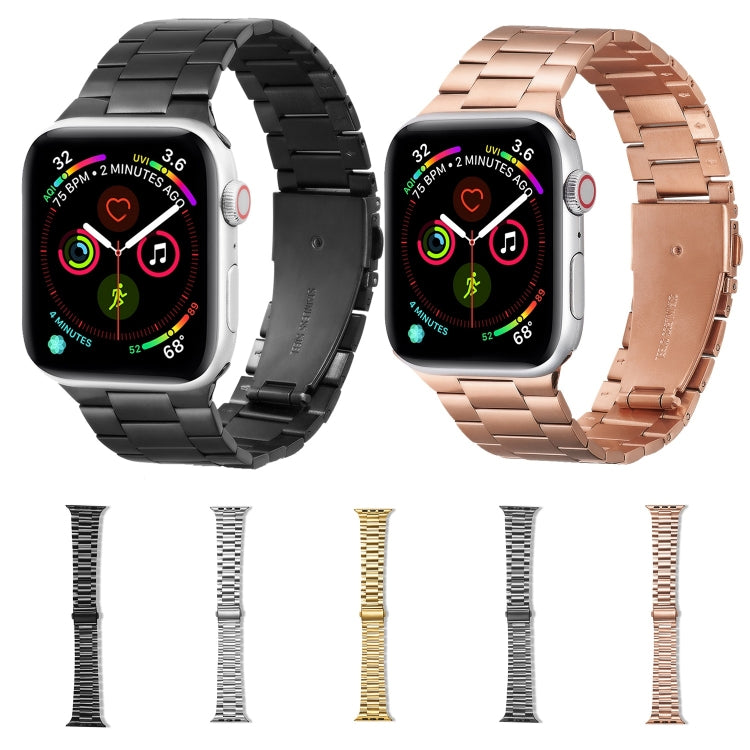 Ultra-thin Three-bead Metal Strap Watch Band For Apple Watch Series 9&8&7 41mm / SE 3&SE 2&6&SE&5&4 40mm / 3&2&1 38mm(Black) by bashfashion