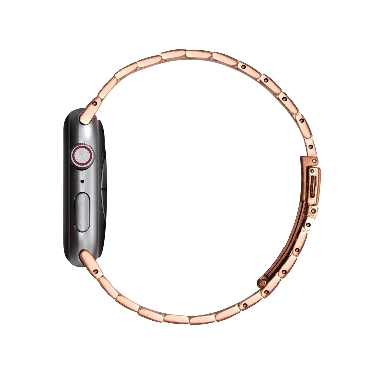 Ultra-thin Three-bead Metal Strap Watch Band For Apple Watch Ultra 49mm&Watch Ultra 2 49mm / Series 9&8&7 45mm / SE 3&SE 2&6&SE&5&4 44mm / 3&2&1 42mm(Rose Gold) by bashfashion