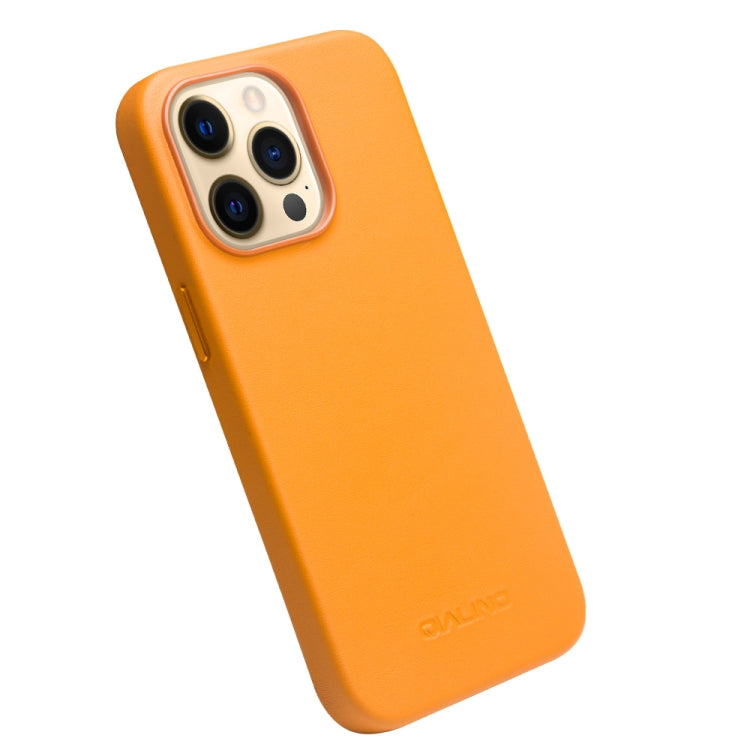 For iPhone 13 Pro QIALINO Nappa Cowhide MagSafe Magnetic Protective Case (Orange) by QIALINO
