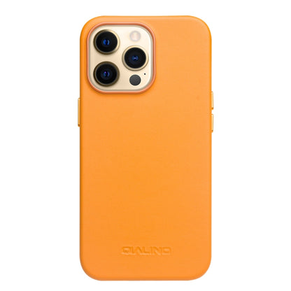 For iPhone 13 Pro Max QIALINO Nappa Cowhide MagSafe Magnetic Protective Case (Orange) by QIALINO