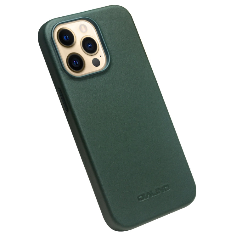 For iPhone 13 Pro Max QIALINO Nappa Cowhide MagSafe Magnetic Protective Case (Dark Green) by QIALINO