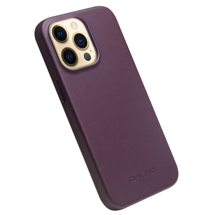 For iPhone 13 Pro Max QIALINO Nappa Cowhide MagSafe Magnetic Protective Case (Purple Crystal) by QIALINO