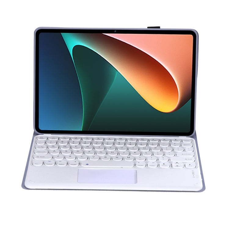 Y0N5-A TPU Tablet Case Lambskin Texture Round Keycap Bluetooth Keyboard Leather Tablet Case with Holder & Touchpad For Xiaomi Pad 5 / 5 Pro(Purple) by bashfashion