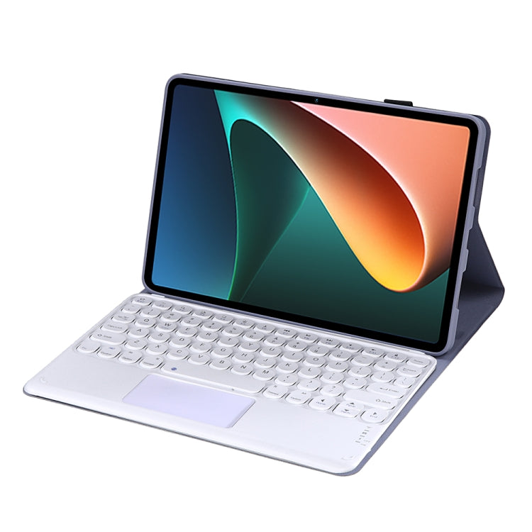 Y0N5-A TPU Tablet Case Lambskin Texture Round Keycap Bluetooth Keyboard Leather Tablet Case with Holder & Touchpad For Xiaomi Pad 5 / 5 Pro(Purple) by bashfashion