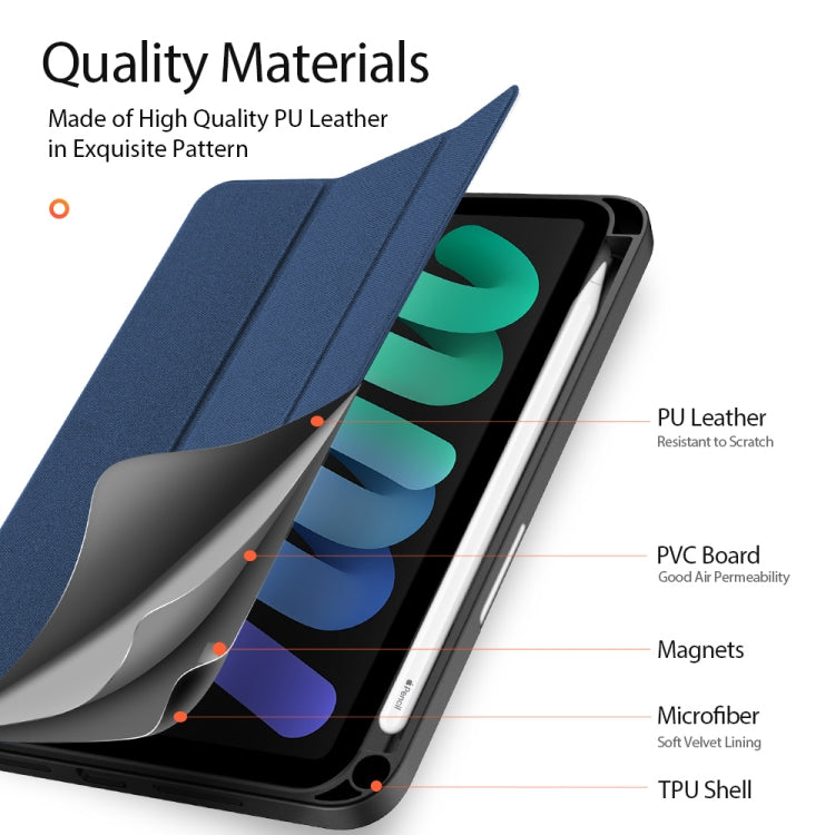 For iPad mini 7 / mini 6 DUX DUCIS Domo Series Horizontal Flip Magnetic TPU + PU Leather Tablet Case with Three-folding Holder & Pen Slot(Blue) by DUX DUCIS
