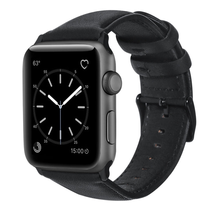 For Apple Watch Series 9&8&7 41mm / SE 3&SE 2&6&SE&5&4 40mm / 3&2&1 38mm Oil Wax Genuine Leather Strap Watch Band(Black) by bashfashion