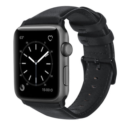 For Apple Watch Series 9&8&7 41mm / SE 3&SE 2&6&SE&5&4 40mm / 3&2&1 38mm Oil Wax Genuine Leather Strap Watch Band(Black) by bashfashion
