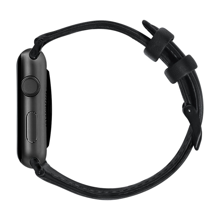 For Apple Watch Series 9&8&7 41mm / SE 3&SE 2&6&SE&5&4 40mm / 3&2&1 38mm Oil Wax Genuine Leather Strap Watch Band(Black) by bashfashion