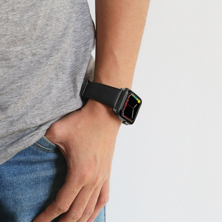 For Apple Watch Series 9&8&7 41mm / SE 3&SE 2&6&SE&5&4 40mm / 3&2&1 38mm Oil Wax Genuine Leather Strap Watch Band(Black) by bashfashion