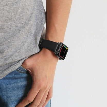 For Apple Watch Series 9&8&7 41mm / SE 3&SE 2&6&SE&5&4 40mm / 3&2&1 38mm Oil Wax Genuine Leather Strap Watch Band(Black) by bashfashion