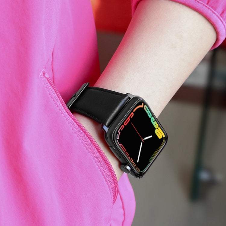 For Apple Watch Series 9&8&7 41mm / SE 3&SE 2&6&SE&5&4 40mm / 3&2&1 38mm Oil Wax Genuine Leather Strap Watch Band(Black) by bashfashion