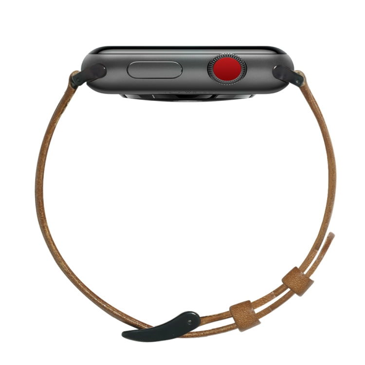 For Apple Watch Series 7 41mm / 6 & SE & 5 & 4 40mm / 3 & 2 & 1 38mm Oil Wax Genuine Leather Strap Watch Band(Yellow Brown) by bashfashion