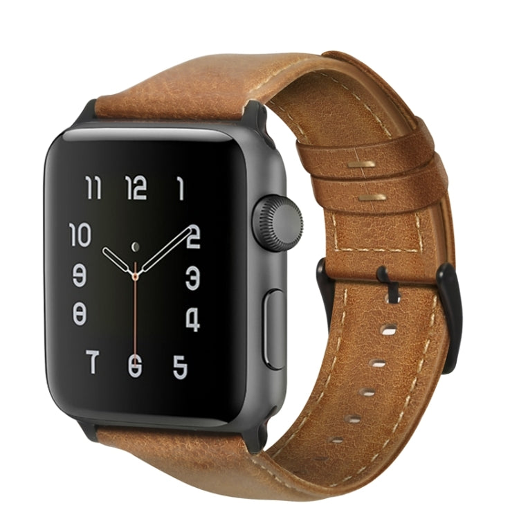 For Apple Watch Series 7 41mm / 6 & SE & 5 & 4 40mm / 3 & 2 & 1 38mm Oil Wax Genuine Leather Strap Watch Band(Yellow Brown) by bashfashion