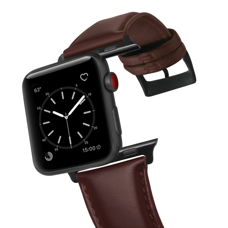 For Apple Watch Series 9&8&7 41mm / SE 3&SE 2&6&SE&5&4 40mm / 3&2&1 38mm Oil Wax Genuine Leather Strap Watch Band(Red Brown) by bashfashion