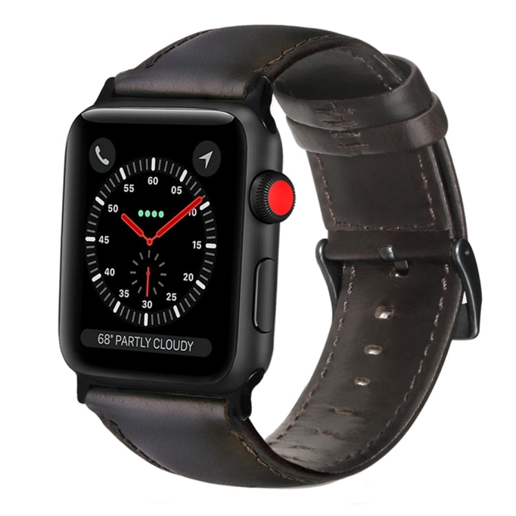 For Apple Watch Series 7 41mm / 6 & SE & 5 & 4 40mm / 3 & 2 & 1 38mm Oil Wax Genuine Leather Strap Watch Band(Dark Brown) by bashfashion