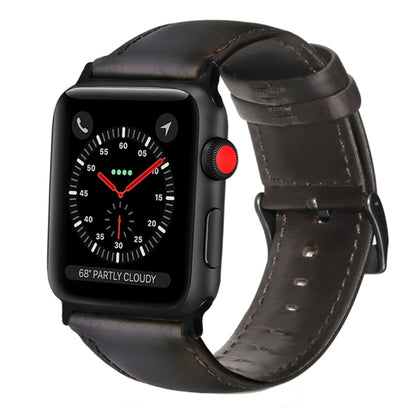For Apple Watch Series 7 41mm / 6 & SE & 5 & 4 40mm / 3 & 2 & 1 38mm Oil Wax Genuine Leather Strap Watch Band(Dark Brown) by bashfashion
