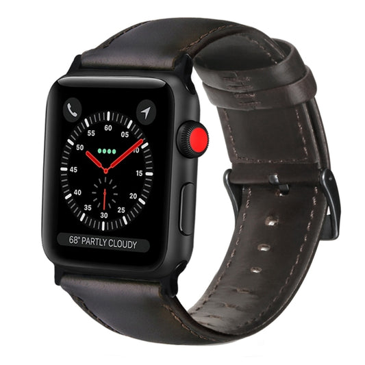 For Apple Watch Series 7 41mm / 6 & SE & 5 & 4 40mm / 3 & 2 & 1 38mm Oil Wax Genuine Leather Strap Watch Band(Dark Brown) by bashfashion