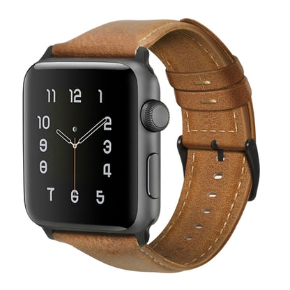 For Apple Watch Ultra 49mm&Watch Ultra 2 49mm / Series 9&8&7 45mm / SE 3&SE 2&6&SE&5&4 44mm / 3&2&1 42mm Oil Wax Genuine Leather Strap Watch Band(Yellow Brown) by bashfashion