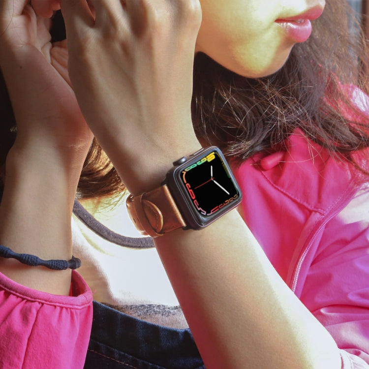 For Apple Watch Ultra 49mm&Watch Ultra 2 49mm / Series 9&8&7 45mm / SE 3&SE 2&6&SE&5&4 44mm / 3&2&1 42mm Oil Wax Genuine Leather Strap Watch Band(Yellow Brown) by bashfashion