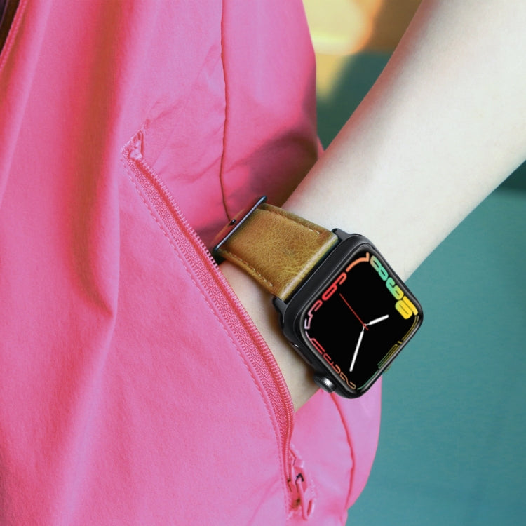 For Apple Watch Ultra 49mm&Watch Ultra 2 49mm / Series 9&8&7 45mm / SE 3&SE 2&6&SE&5&4 44mm / 3&2&1 42mm Oil Wax Genuine Leather Strap Watch Band(Yellow Brown) by bashfashion